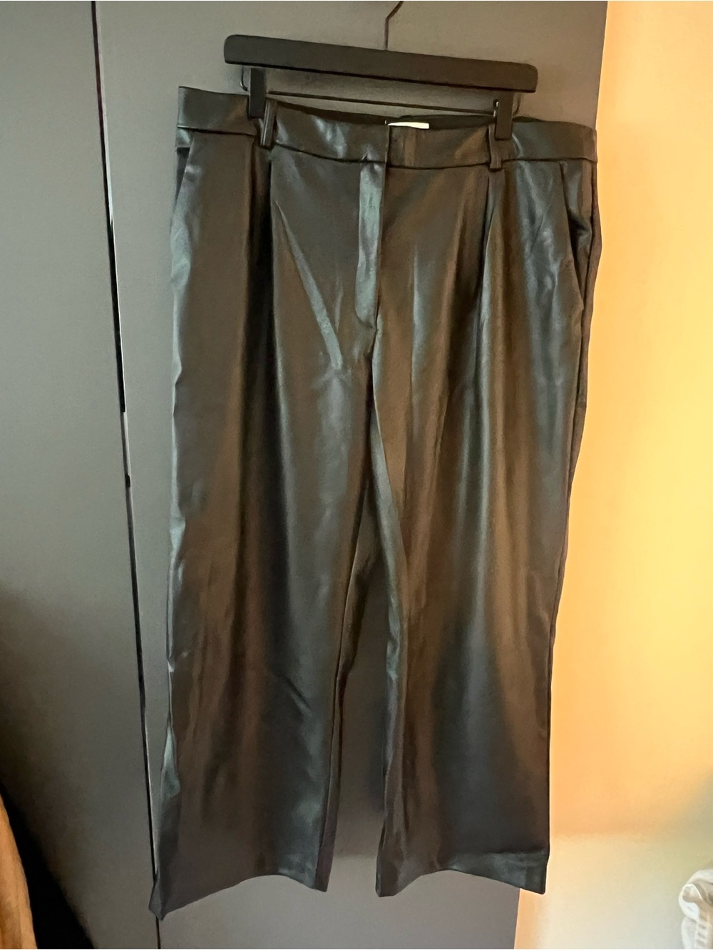 H&M Black Faux Leather Pleated Trousers